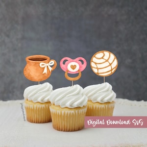 Concha Watercolor Cupcake Toppers PNG | Pan Dulce & Cafe PNG  | Little Conchita Baby Shower Decor | Print and Cut Digital Download