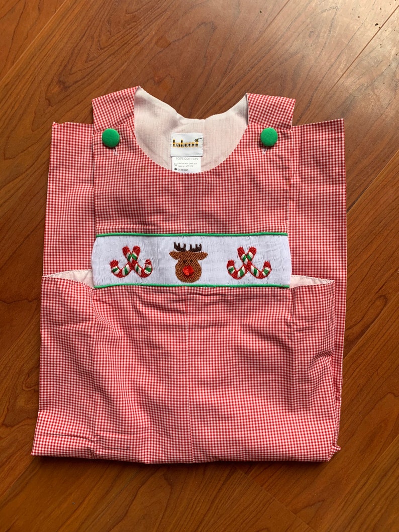 Christmas boys reindeer smocked longall