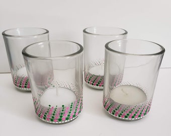 4-Set Candle Holder // Glass dot art//