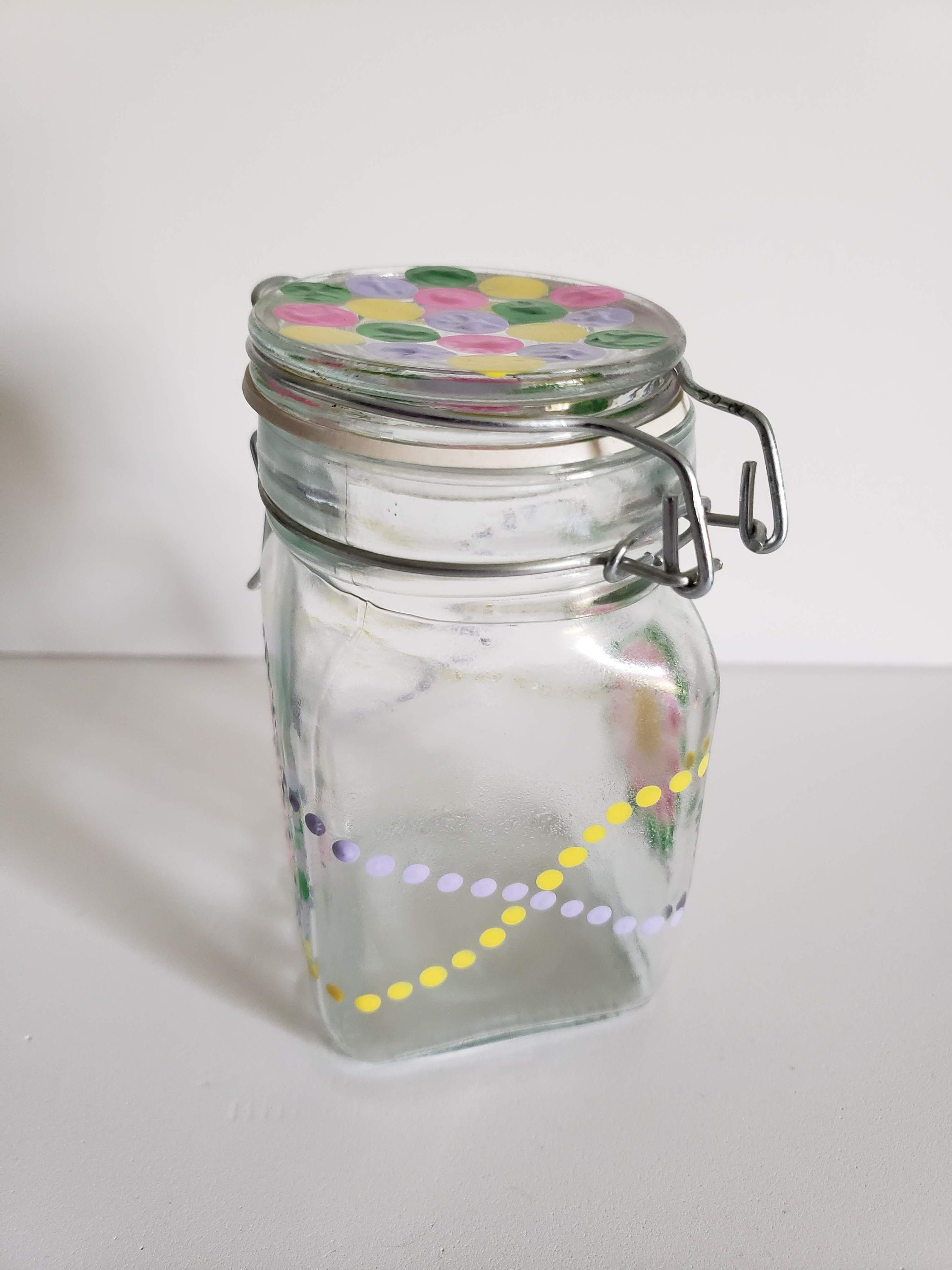 Handpainted Jar With Latch // Glass Dot Art // Etsy