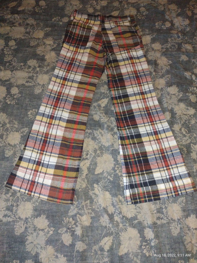 Vintage Rapper Pants Psychedelic 1960s 60s Vintage Plaid Pants 30/ 32 Funky Bell Bottom ...