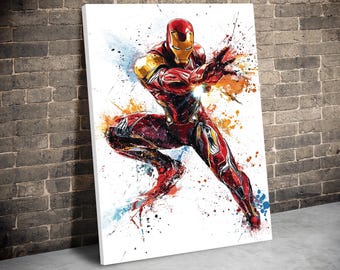 Iron Man Watercolor Canvas Art, Superhero Print
