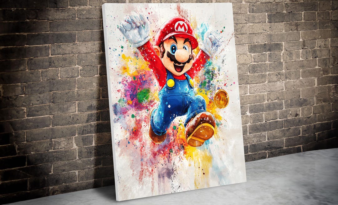 Super Mario Watercolor Canvas Art, Vibrant Video Game Poster - Etsy