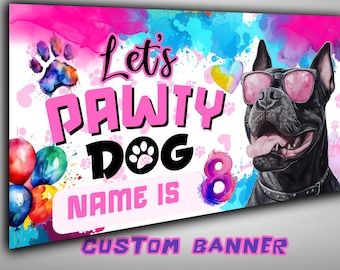 Custom Dog Birthday Banner – Pawty Theme (Digital or Printed)