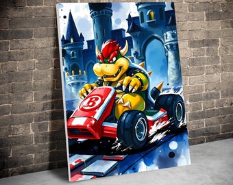 Bowser Mario Kart Canvas, Watercolor Personalized Name Art