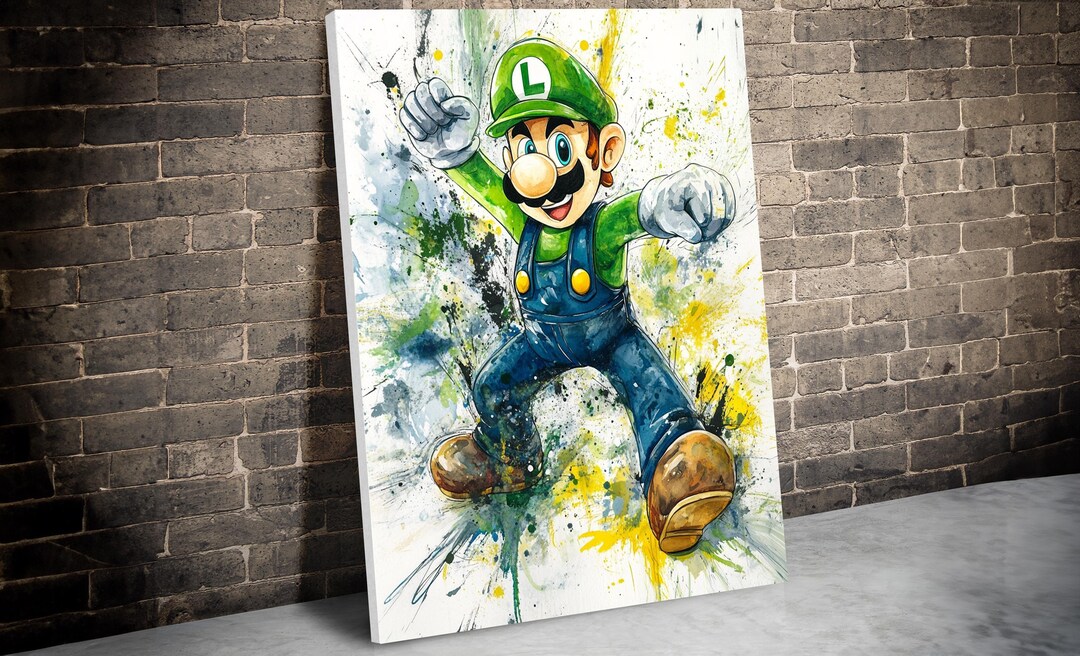 Luigi Watercolor Canvas Art, Super Mario Brother Print - Etsy