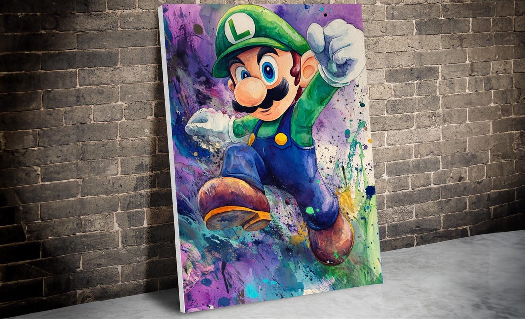 Luigi Watercolor Canvas Art, Super Mario Decor - Etsy