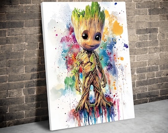 Groot Watercolor Canvas Art Print, Guardians of the Galaxy