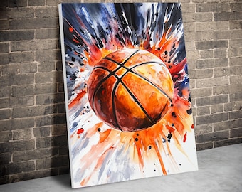 Watercolor Basketball Canvas Art, Sports Wall Decor
