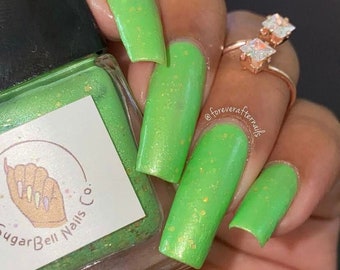 Limelight - Lime Green Shimmer Gold Holographic Glitter - 10 Free Cruelty Free Vegan Nail Polish