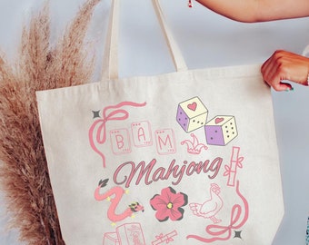 Mahjong Gifts, Mahjong Tote Bag, Mahjong Club Gifts, Cute Mahjong Bag, Canvas Bag, Oversized Tote, Gifts for Her