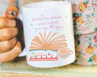 Mahjong Bücher und Kaffeetasse, Geschenke für Mahjong Liebhaber, Romantasie, Fantasy