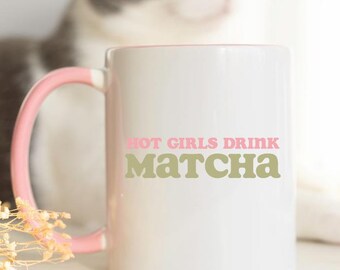 Matcha-mugg Heta tjejer dricker Matcha-mugg Matcha-älskare-mugg Presenter till henne Presenter till matcha-älskare Rosa mugg Kaffemugg Temugg