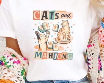 Mahjong-Shirt, Mahjong-Geschenk, Katzen und Mahjong, Mahjong-Fans, Lustiges Mahjong-Shirt