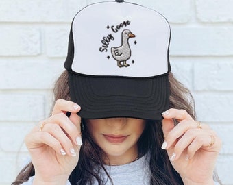 Embroidered Silly Goose Trucker Hat Gifts for Her Gifts for Him Goose Hat Meme Hat Funny Embroidered Hat