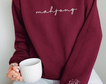 Mahjong Geschenke, gesticktes Mahjong Sweatshirt, Mahjong Sweatshirt, besticktes Ärmel-Sweatshirt, Geschenke für Sie, Mahjong Club