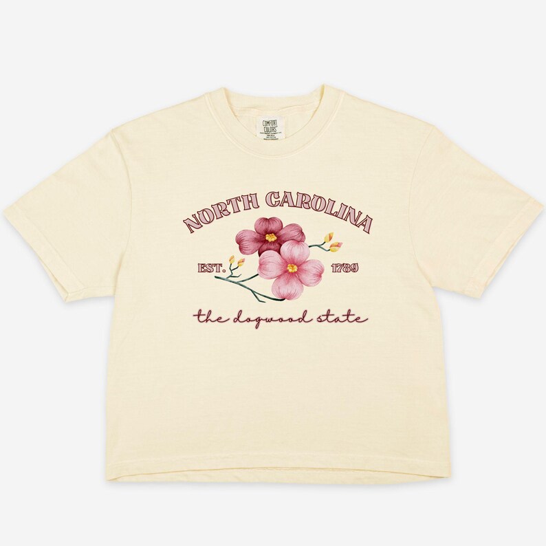 Koszulka Comfort Colors North Carolina Koszulka North Carolina Tshirt Boxy Tee Dogwood Flower Koszulka North Carolina State Flower Prezenty dla niej Ivory