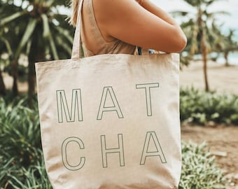 Matcha Canvas Einkaufstasche - Matcha-Liebhaber Geschenk, Ästhetische Einkaufstasche, Einkaufstasche mit grünem Tee, Minimalistische Öko-Tasche, Matcha Zubehör