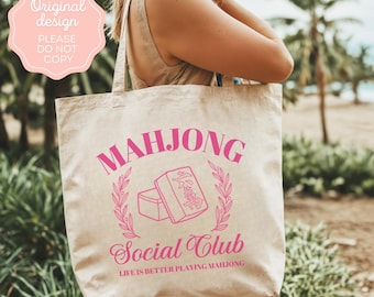 Mahjong Tote Bag Mahjong Bag Cute Tote Bag Mahjong Gifts Mahjong Gifts for Mahjong Players Mahjong Social Club Gifts for Her