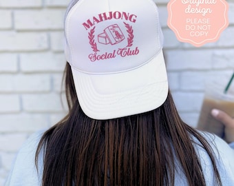 Embroidered Mahjong Hat Trucker Hat Mahjong Gift Mahjong Hat Mahjong Social Club Hat Gifts for Her