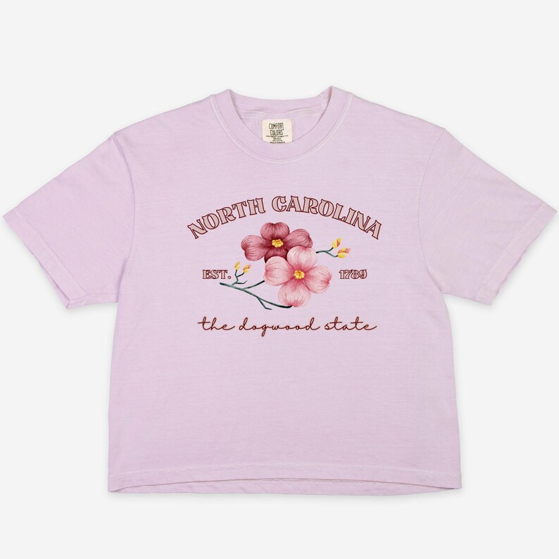 Koszulka Comfort Colors North Carolina Koszulka North Carolina Tshirt Boxy Tee Dogwood Flower Koszulka North Carolina State Flower Prezenty dla niej Orchid
