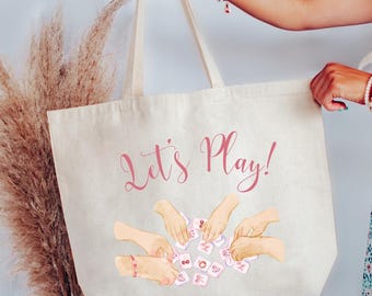 Mahjong Tote, Mahjong Gifts ,Tote Bag, Let's Play, Coquette Mahjong, Watercolor Tote, Gifts for Her, Mahjong Accessories