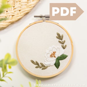 Rose Floral Embroidery Pattern | June Birth Flower | Birth Flower Embroidery Design | Hand Embroidery Design | Needlework | PDF | White Rose