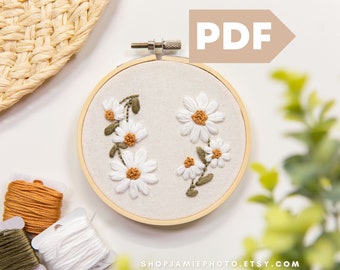 Patrón de bordado de margaritas: Diseño floral de abril (Descarga PDF)