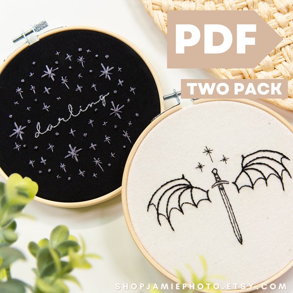 A Court of Thorns and Roses Embroidery Design 2 PACK | Feyre Darling | Night Court Bat Boys | PDF Pattern ACOTAR Merch | Illyrian Blade