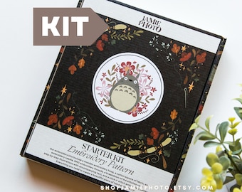 Anime Embroidery Pattern KIT | Friendly Forest Being | Beginner Embroidery Kit | Manga Hand Embroidery Design | Needlepoint Beginner Kit