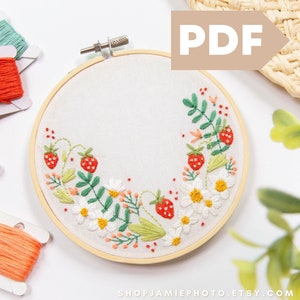 Strawberry Floral Embroidery Pattern | Daisy Embroidery | PDF | Hand Embroidery Pattern | Flower Design | Embroidered Flowers | Fruit Design