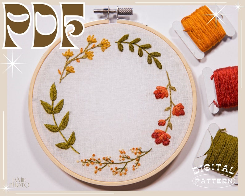 Beginners Floral Embroidery Pattern Floral Wreath Design Etsy