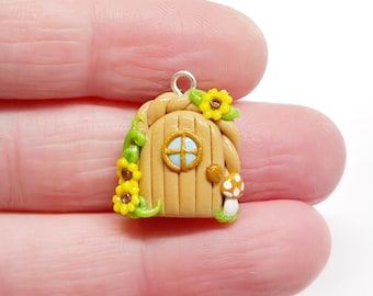 Sunflower Cottage Door Clay Charm- Polymer Clay Charm- Stitch Marker