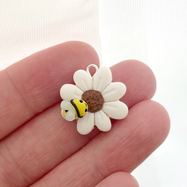 Bee On A Flower Clay Charm- Polymer Clay Charm- Stitch Marker