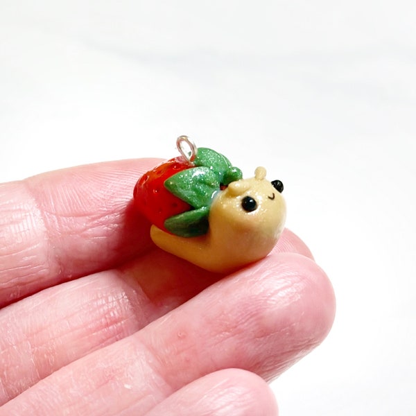 Strawberry Snail Kawaii Charm- Polymer Clay Charm- Stitch Marker