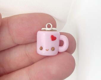 Charm Kawaii de Chocolate Caliente de San Valentín - Charm de Arcilla Polimérica - Marcador de Punto