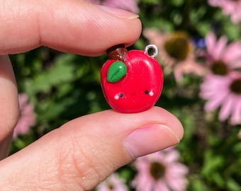Kawaii apple charm-polymer clay charm-blushing apple clay charm