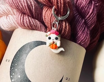 READY TO SHIP!!! Autumn Ember Ghost Clay Charm- Moonglow Yarn Co Collab- Polymer Clay Charm- Stitch Marker