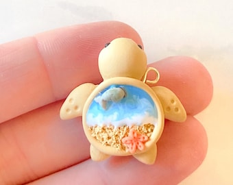 Beach Sea Turtle Manatee- Kawaii Polymer Clay Charm-Stitch Marker