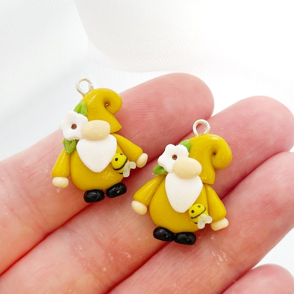 Bee Gnome Charm- Polymer Clay Kawaii- Stitch Marker