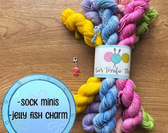 Under The Sea Yarn Set SOCK Mini Set And Charm Clay Charm- Polymer Clay Charm- Stitch Marker