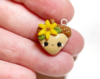 Sunflower Acorn Clay Charm- Polymer Clay Charms- Stitch Markers