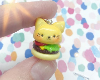 Cat Burger Charms- Kawaii Polymer Clay Charms- Stitch Charm