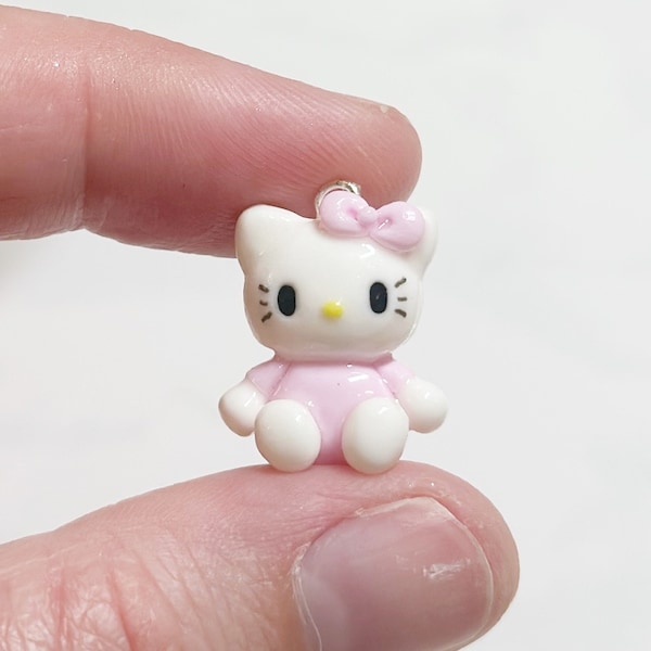 Charm en argile chaton rose - breloque en pâte polymère - marqueur de point