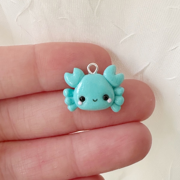 Charm crabe sarcelle kawaii - breloque en pâte polymère - marqueur de point