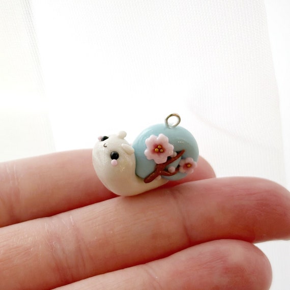 Cute Polymer Charms Sakura Cherry Blossom Snail Kawaii Charm- Polymer Clay Charm- Stitch Marker 