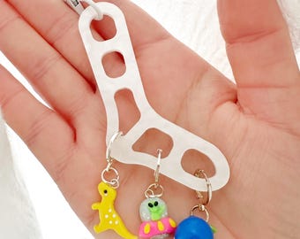 Pearly White Charm Holder Keychain - Stitch Marker Sock Holder