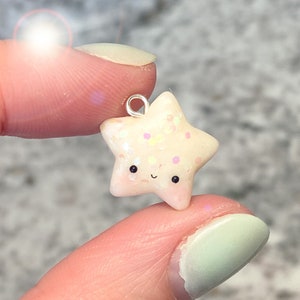 Glitter White Kawaii Star- Polymer Clay Charms- Stitch Marker