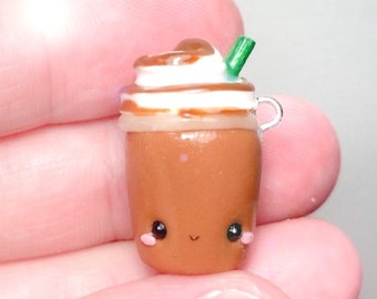 Mocha Chocolate Kawaii Coffee- Polymer Clay Charms- Stitch Markers