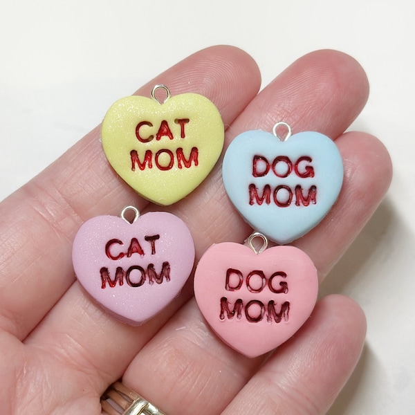 Dog and Cat Heart Clay Charm- Polymer Clay Charm- Stitch Marker